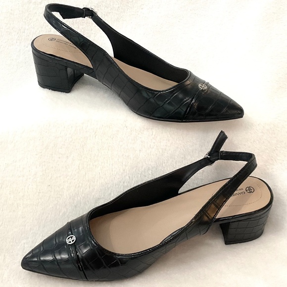 Black Giani Bernini Sling back Memory Foam Dressy Croc Embossed Heels Sz 9.5M - Picture 3 of 14